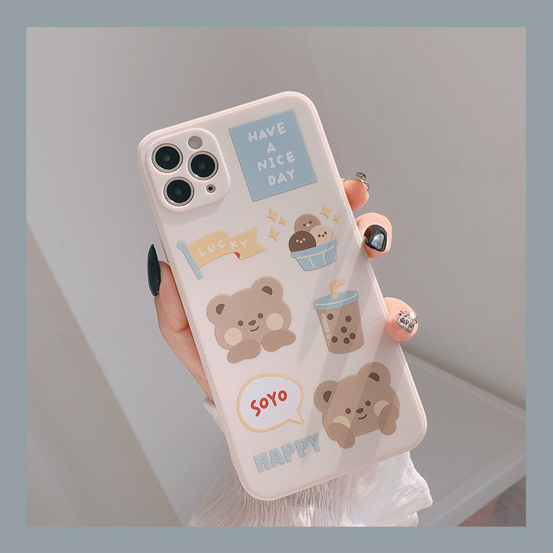 Case Silikon Motif print Beruang Untuk Iphone 11 11pro 11promax X XR XS 7 plus 8 plus