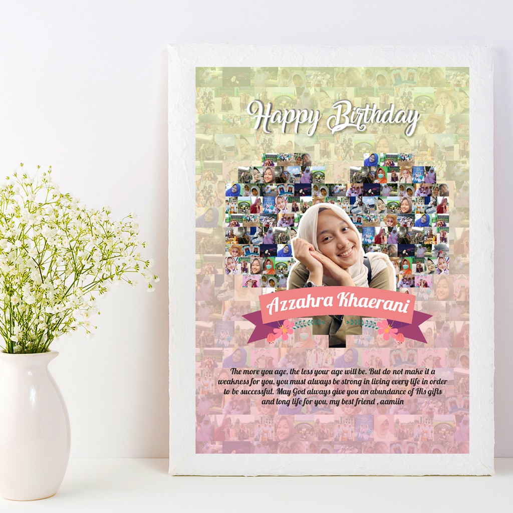  Desain  Foto  Mozaik cetak bingkai 21x30 cm kado ultah 