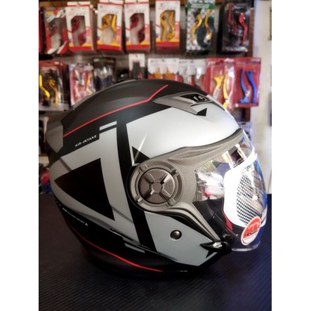 HELM NHK GLADIATOR GRANDE SILVER BLACK DOFF DOUBLE VISOR
