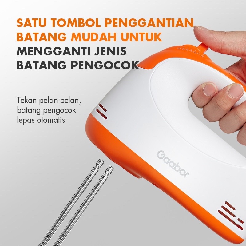 Gabor Hand Mixer 100 Watt Pengocok Telor Pengaduk Adonan 6 Mode Stainless Steel Serbaguna