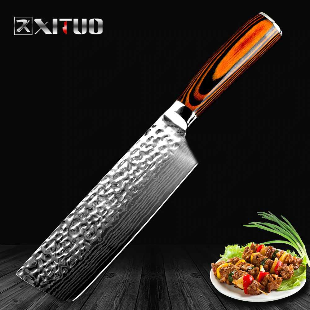 XITUO Pisau Dapur Damascus Chef Knife Santoku Cleaver 7 Inch