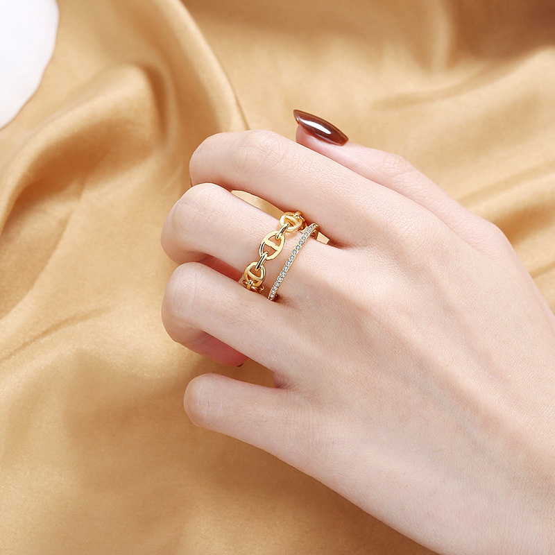Adjustable Metal Chain Ring Simple Hollow Out Open Texture Hip-Hop Hipster Ring