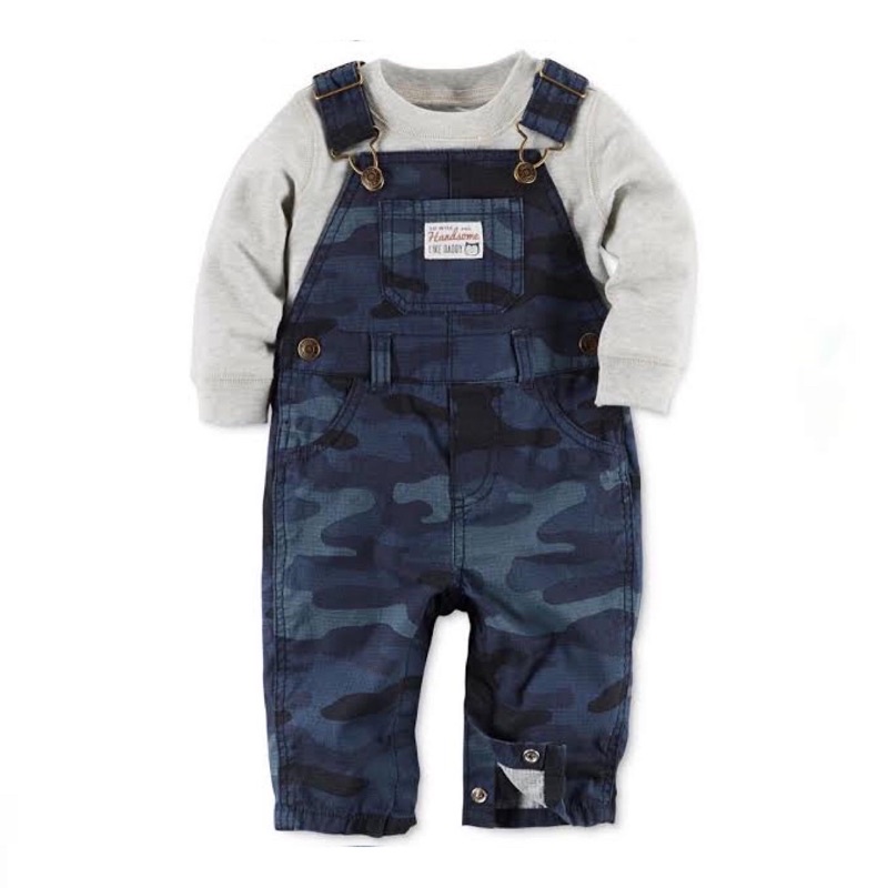 Overall panjang anak/bayi cowok laki-laki branded Carters (baju kodok)-Camo biru