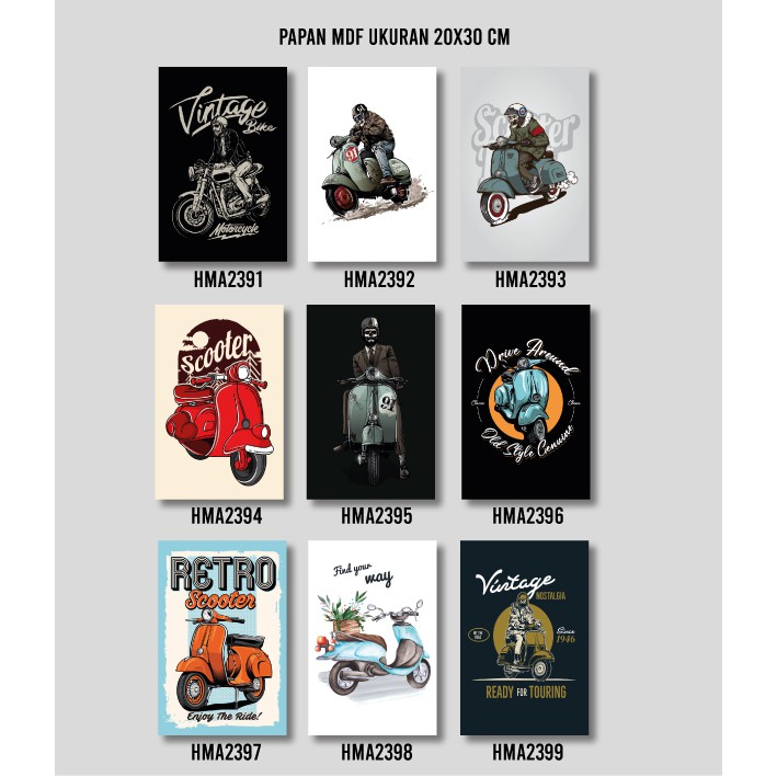 Hiasan Dinding Poster MDF Vespa Scooter 20x30 cm Wall Decor Rumah