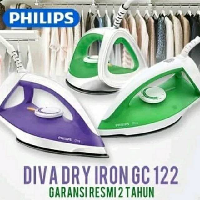 Setrika Philips Diva Dry Iron GC122 Gosokan Philips GC 122 Original Garansi Resmi