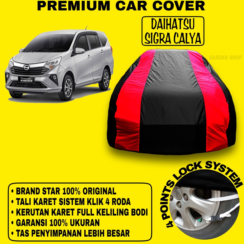 Body Cover DAIHATSU SIGRA CALYA Sarung Strip MERAH Penutup Pelindung Bodi Mobil Daihatsu Sigra Calya Waterproof PREMIUM Cover