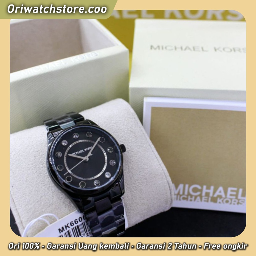TERLARIS MICHAEL KORS ORIGINAL GARANSI JAM TANGAN WANITA COLLETE ANALOG BLACK DIAL MK6606