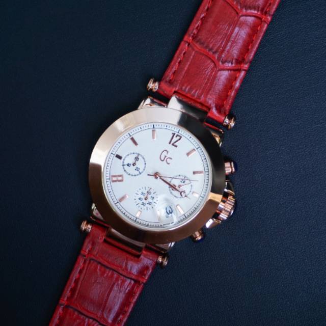 Jam tangan wanita kulit merah GC murah plus kotak jam tangan guess collection women jam tangan kulit