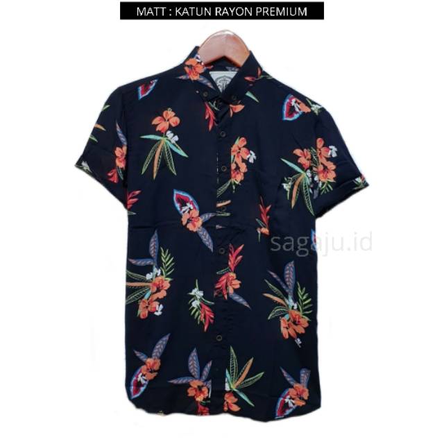 KEMEJA PANTAI CASUAL PRIA WANITA LENGAN PENDEK MOTIF BUNGA #2
