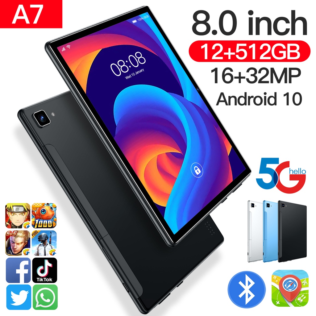 2023 Asli Tablet PC A7 Pro Sistem Android Tablet PC 12GB + 512GB Android Tablet 8 Inci Murah Google Player 5G Learning Tablet ZOOM