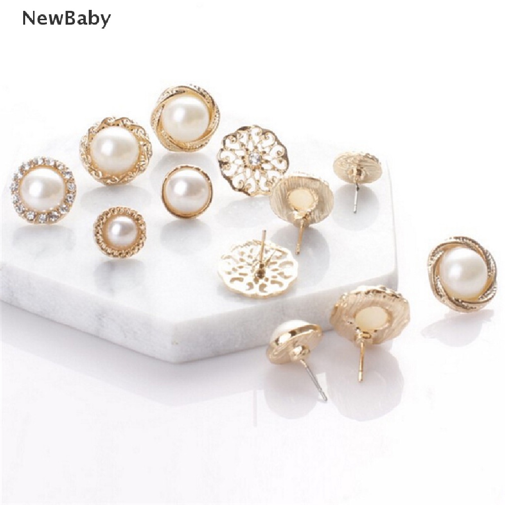 NewBaby 6 Pairs Elegant Crystal Rhinestone Diamond Pearl Sign Ears Tiny Studs Earrings ID