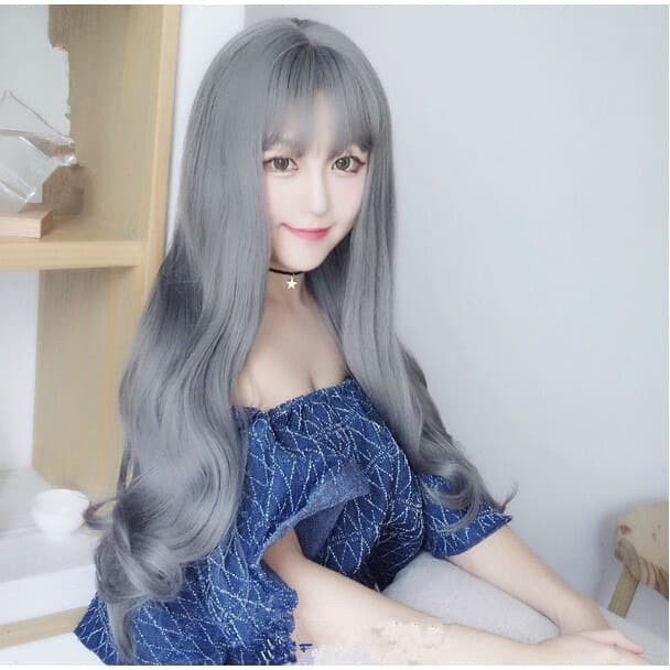 Wig abu abu silver grey pirang lolita anime panjang