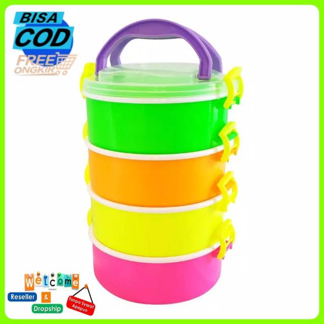 RANTANG BULAT 4 SUSUN / RANTANG SET / RANTANG KEKINIAN / RANTANG PLASTIK / RANTANG MURAH / RANTANG