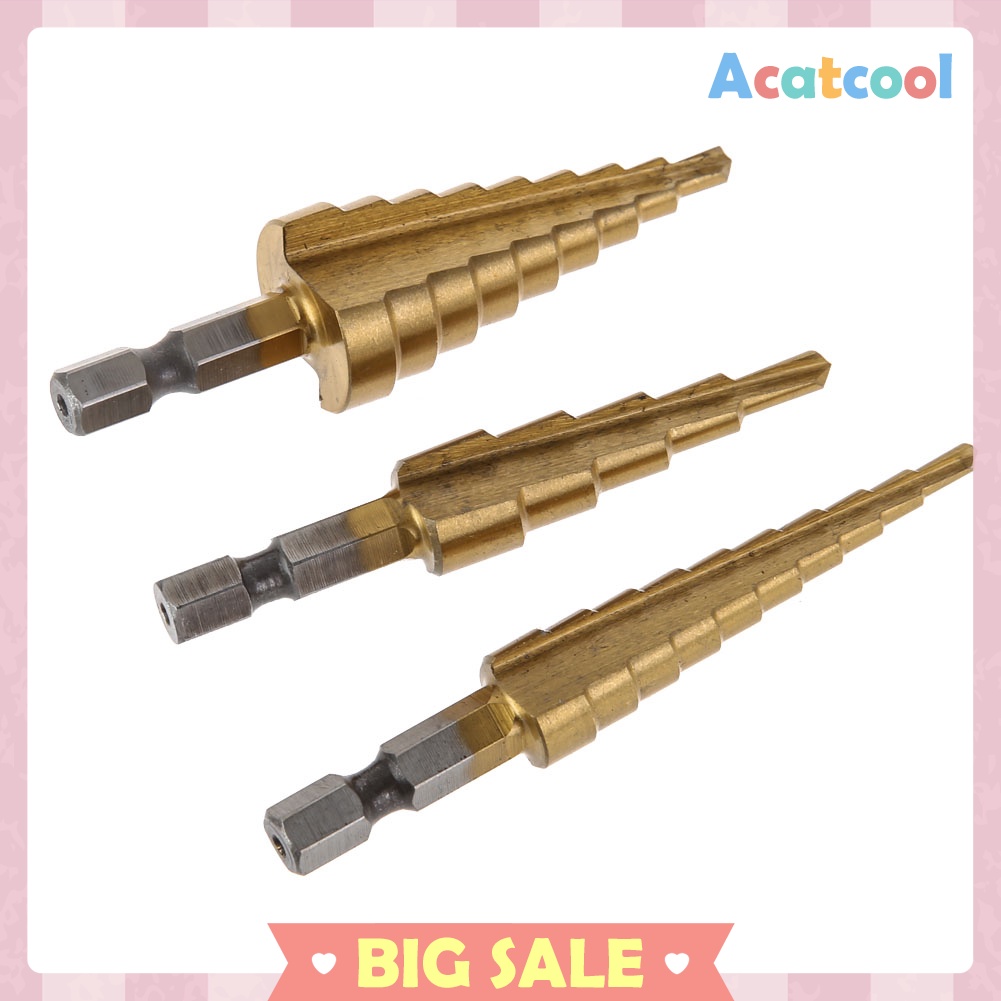 3Pcs Metric  HSS Steel 4241 Cone Titanium Coated Drill Bits Tool Set Hole