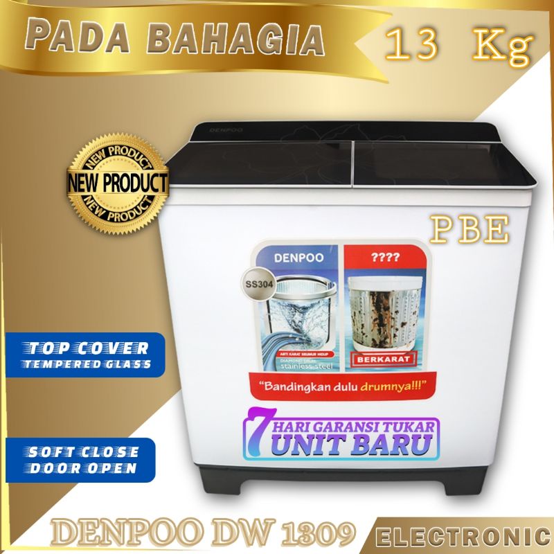 MESIN CUCI 2 TABUNG 13 KG DENPOO DW 1309 PLATINUM