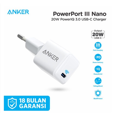 ANKER POWERPORT III NANO 20W FAST CHARGER USB-C / A2633