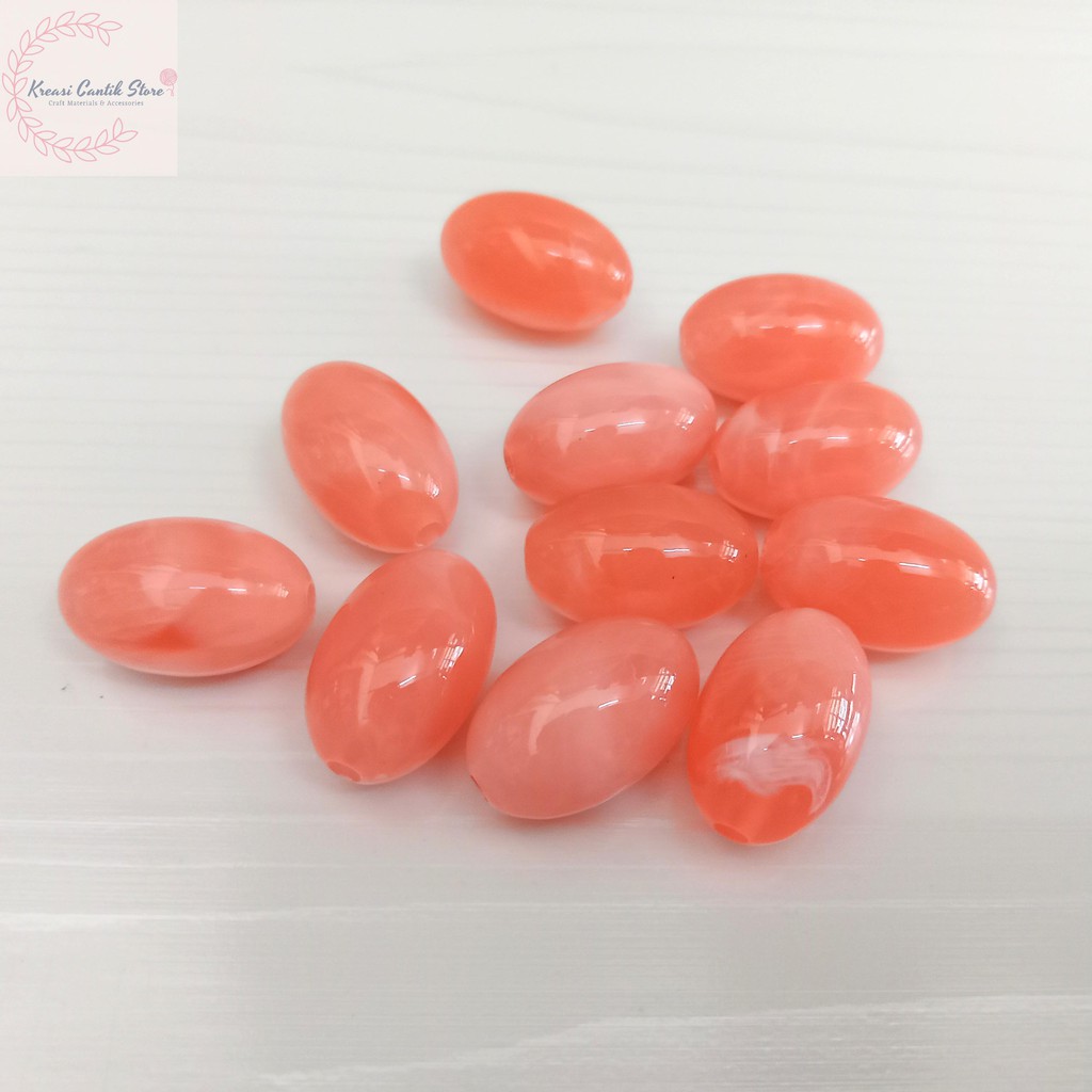 Manik-Manik / Manik Motif Marmer / DIY / Mote Marmer Lonjong Besar Warna - Salem