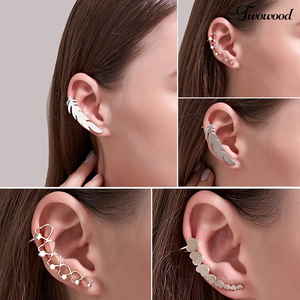 Twowood 1Pc Clip Earring Stars Simple Jewelry Electroplated Delicate Ear Cuff for Wedding