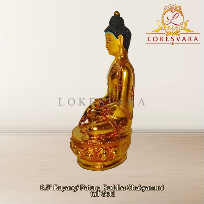 Patung Rupang Arca Logam Buddha Shakyamuni 8.5inch Full Gold