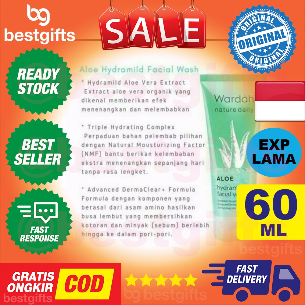 WARDAH NATURE DAILY ALOE VERA HYDRAMILD FACIAL WASH PELEMBAB MUKA PEMBERSIH KULIT WAJAH LEMBAB 60 ML