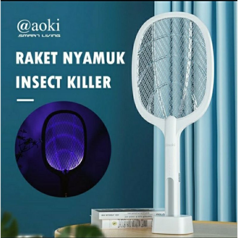 raket nyamuk aoki terbaru Ak-881S-putih efektif 2 in 1 insect killer cas/ dua fungsi