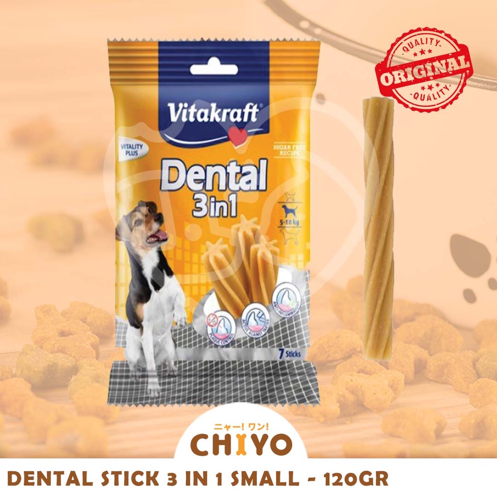 VITAKRAFT DENTAL 3 IN 1 SMALL 120 GR [ SNACK ANJING DENTAL ]