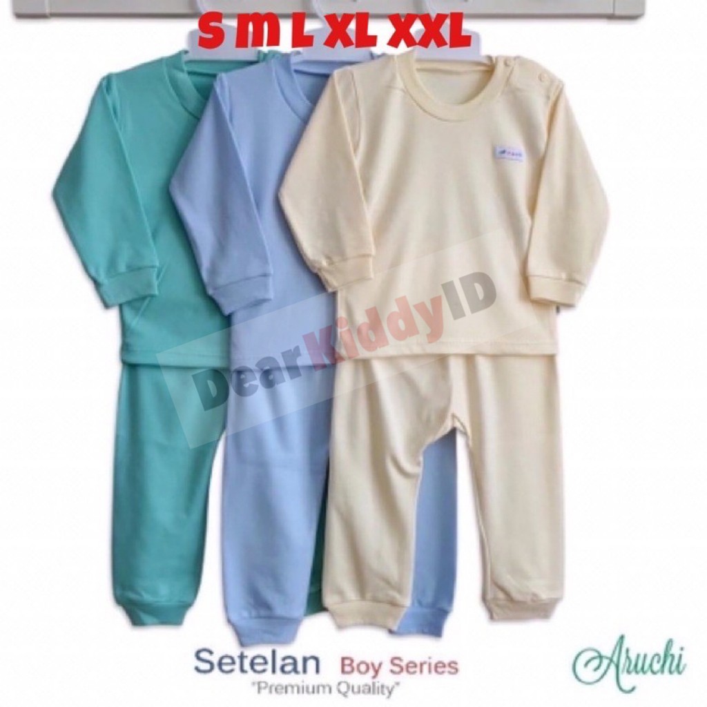 Aruchi POLOS S M L XL XXL (1stel) Setelan Baju Panjang Kancing Depan / Oblong Bayi Anak