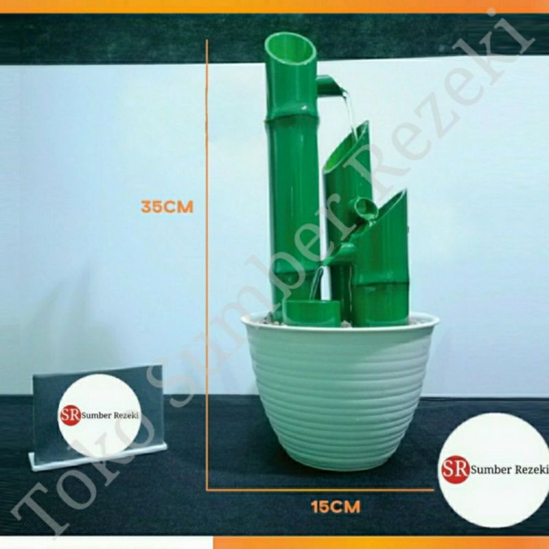 Air Mancur Bambu 2 Cabang Hijau Miniature Fountain Bamboo Artificial Waterfall Artifisial Tanaman