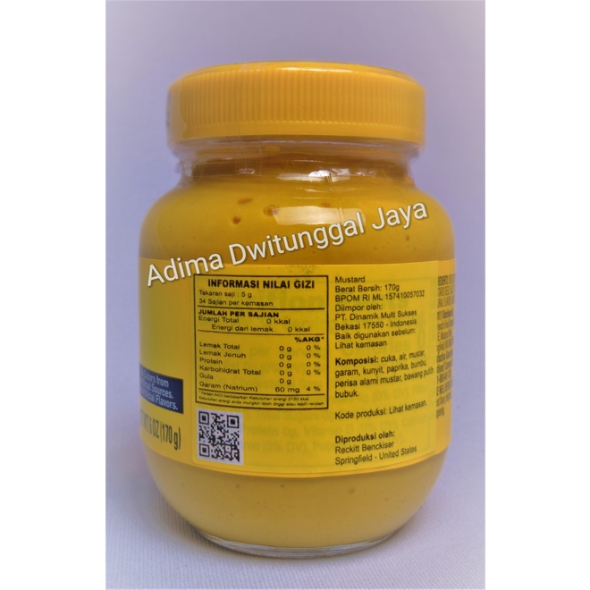 French's Yellow Mustard / Saus Mustard 170gr