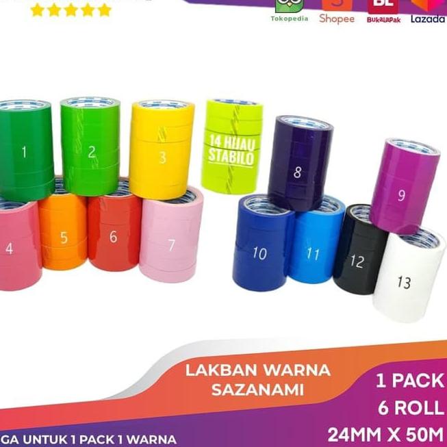 

Limited - 1 PACK isolasi warna 1 inch 24mm x 50M sazanami lakban selotip solasi bening ,,
