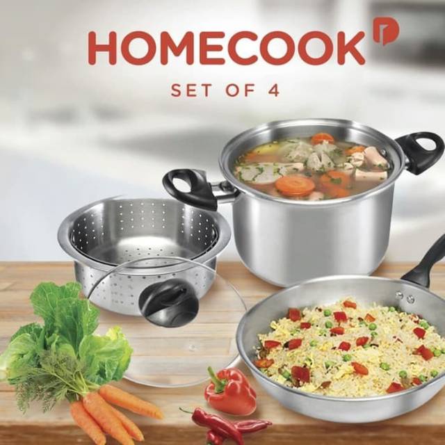 PROMO !! Homecook set 4 PCS cookware / set peralatan masak bahan stenlies tebal wajan panci