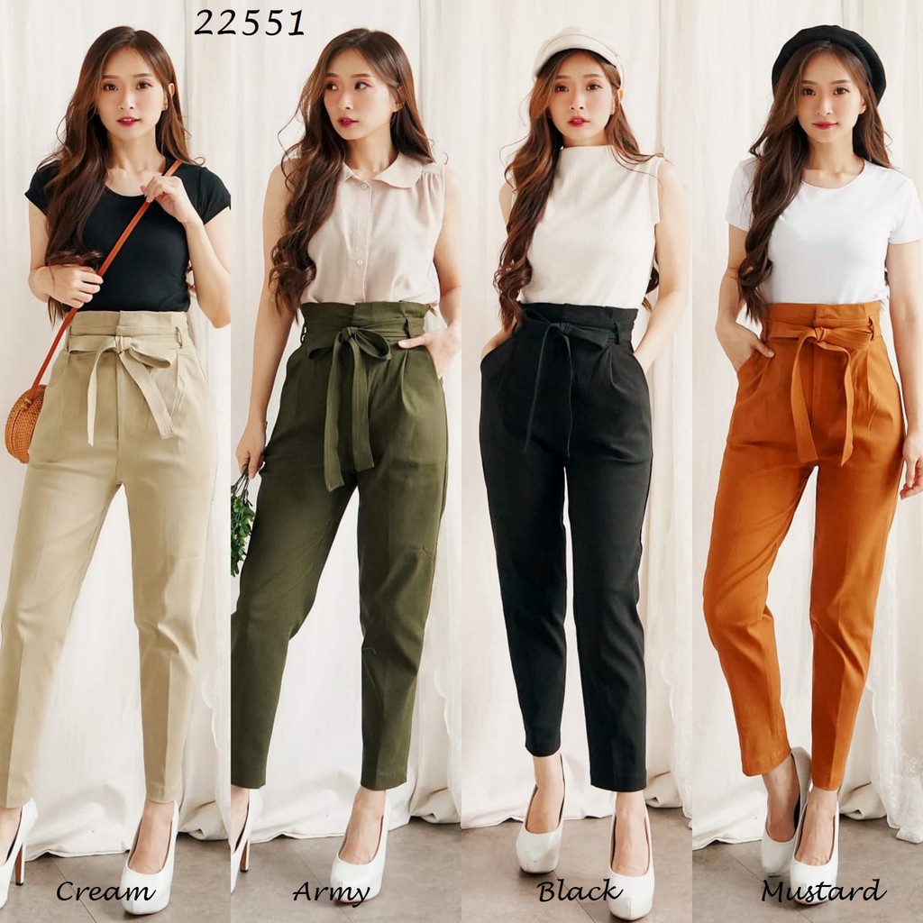 BC22551 - Pixie Highwaist Pants Bahan Premium Twill Stretch Import