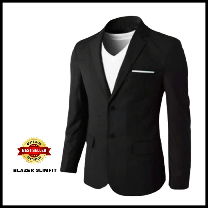 TERLARIS ! JAS BLAZER PRIA HITAM KANCING 2 JAS WISUDA PERNIKAHAN KERJA MODEL SLIMFIT GAYA FORMAL