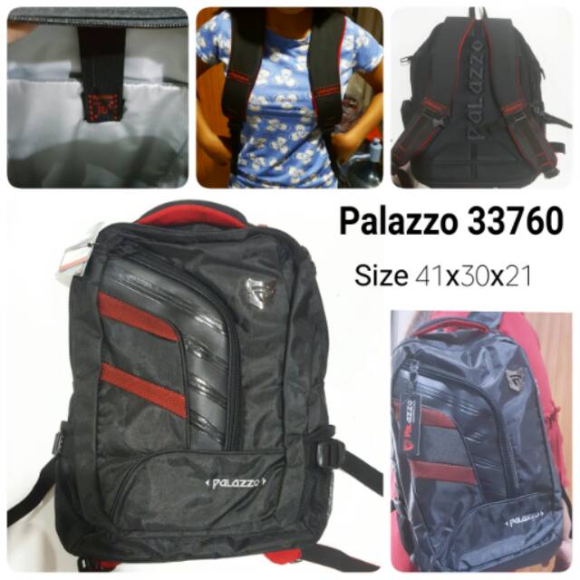 Tas Backpack Palazzo 33760 Black Strip Red Si Boy Anak Jalanan
