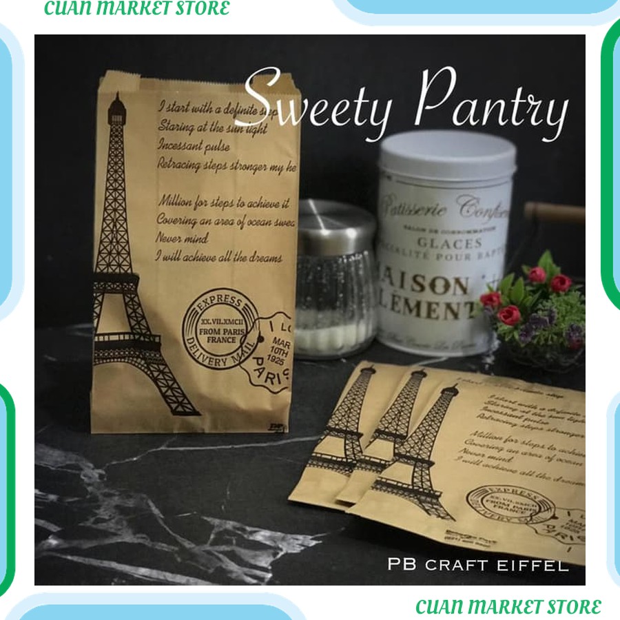 

paper bag / kantong kertas roti kue motif Craft Eiffel - 100 pcs Kualitas Premium