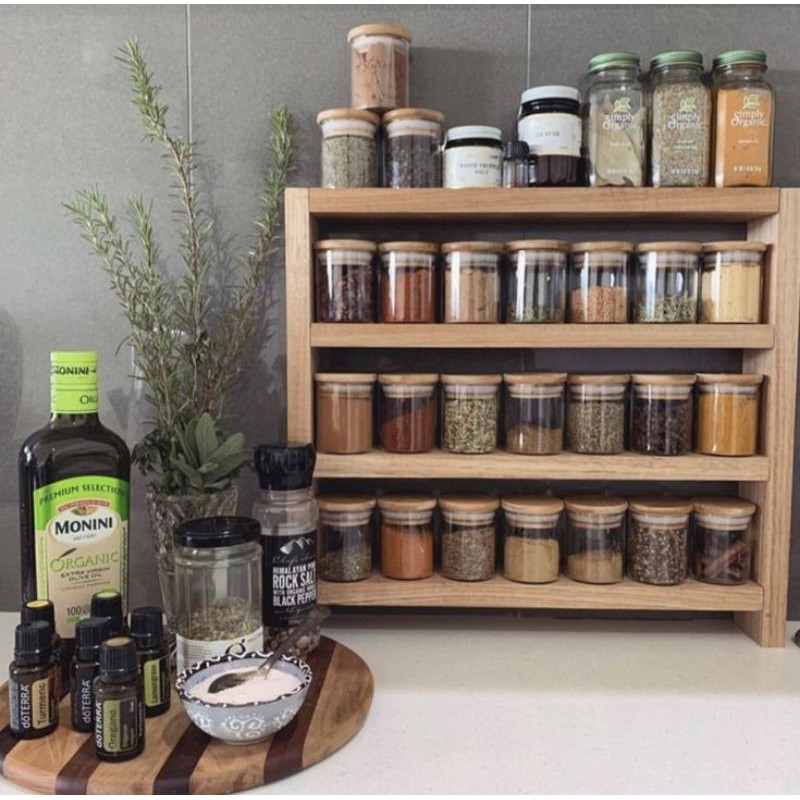 Rak Kayu Serbaguna Tempat Bumbu Susun Botol Rak Toples Mini Bahan Plywood Kombinasi PVC Sheet RAK KAYU MINIMALIS