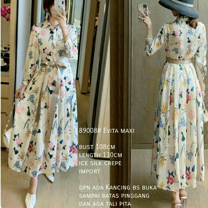 89008 Bajumaxi longdress FLORAL MAXI DRESS pesta dres Korea Korean style import wanita Baju Maxi dre