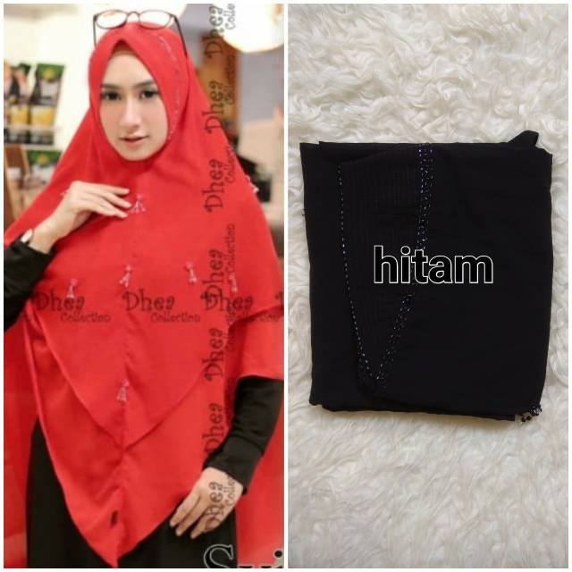 Hijab Jilbab Kerudung Khimar Ceruty Ceruti Ped Pet Pad Antem Terbaru Hitam Syifa by Dhea Collection