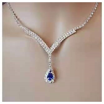 Kalung Bahan Stainless Steel Aksen Zircon Warna Biru Untuk Wanita