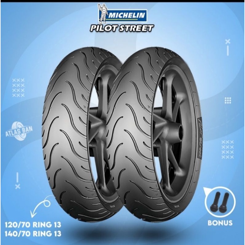 sepasang ban Michelin ukuran 120/70 ring 13 dan 140/70  ring 13