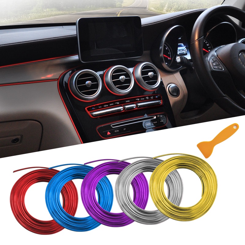 Strip trim Dekorasi interior Pintu / dashboard Mobil universal Panjang 5m / 3m Dengan scraper