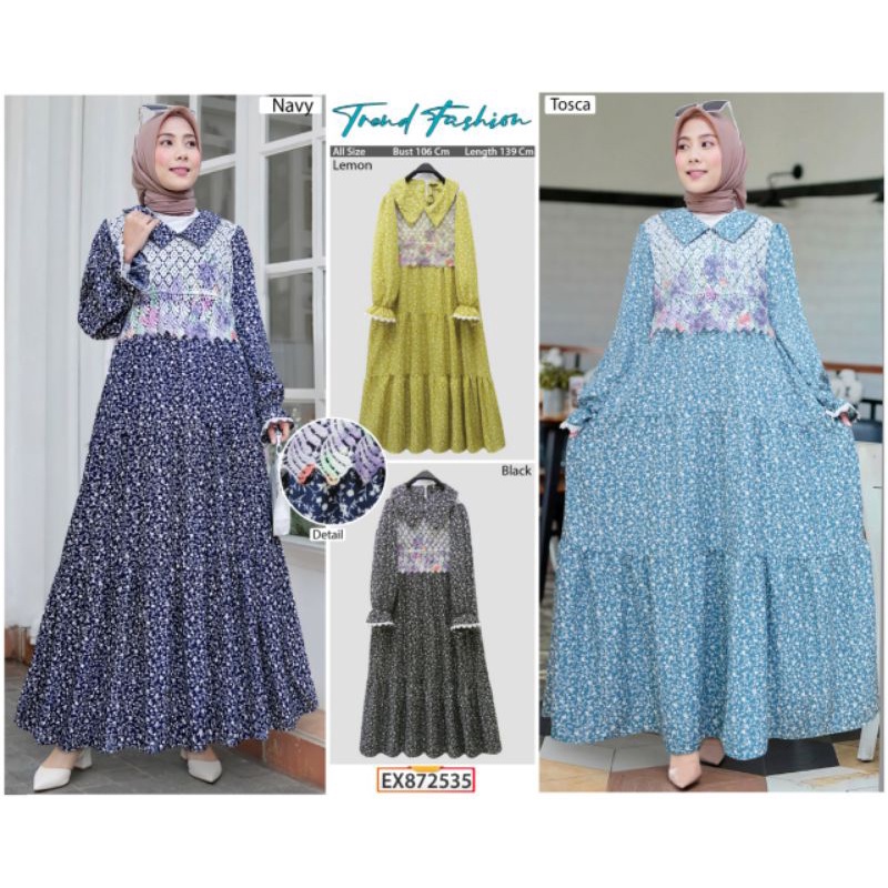 EXTU Gamis Bunga Rompi Rajut Naura / Gamis Wolfis Bunga Rompi