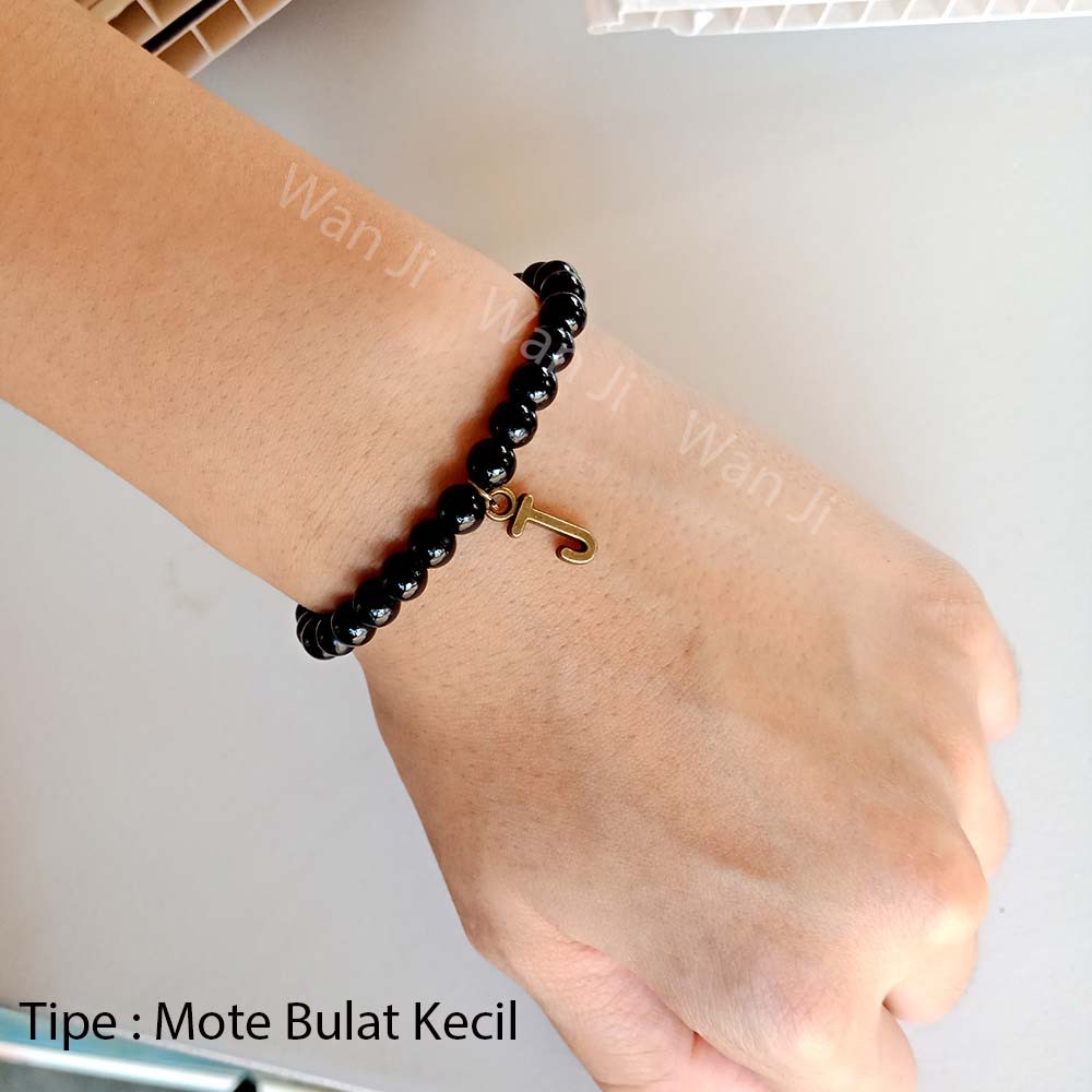 Gelang Inisial Nama Custom Handmade Mote hitam