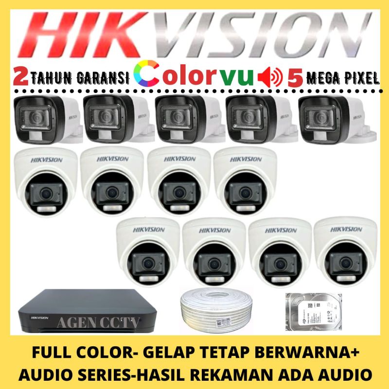 PAKET CCTV HIKVISION COLORVU 5MP 16 CHANNEL 13 KAMERA AUDIO FULL COLOR