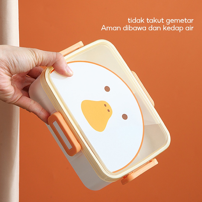 Warna double layer PP Wheat Straw Tempat makan Bento Kotak Bekal/Jerami Gandum lunch box 1000 ML dengan free Sendok