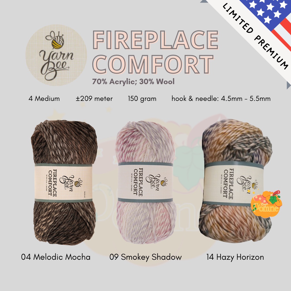 LIMITED USA - YARN BEE FIREPLACE COMFORT - BENANG RAJUT VARIEGATED PREMIUM SOFT CROCHET KNITTING YARN