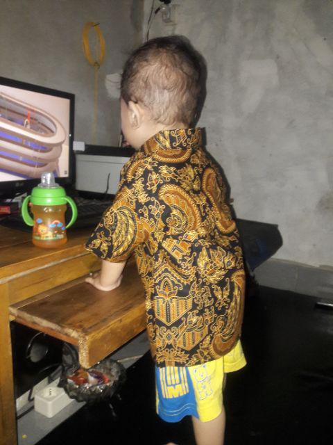Hem Kemeja Anak Batik Motif Keren Coklat Hitam Kerang Halus Seragam