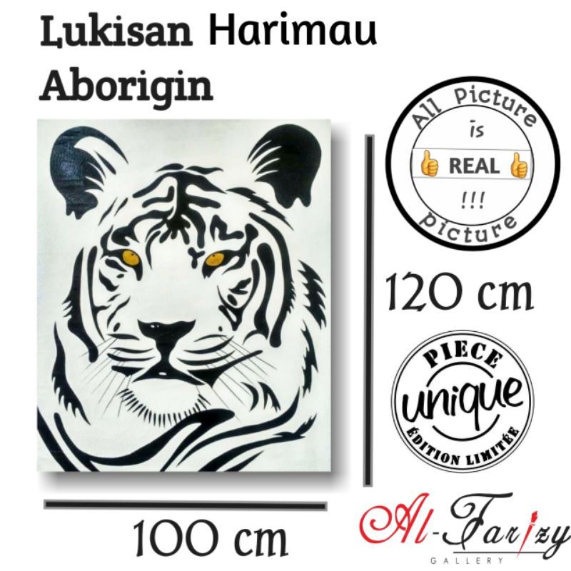 Lukisan Harimau Aborigin unik minimalis ukuran 120x100 cm