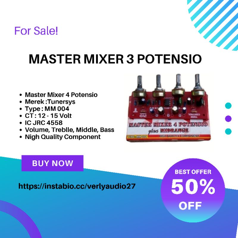 Master Mixer 4 Potensio Plus Midrange Kit Mixer 4 Potensi Volume Treblle Middle Bass Master Mixer Tu