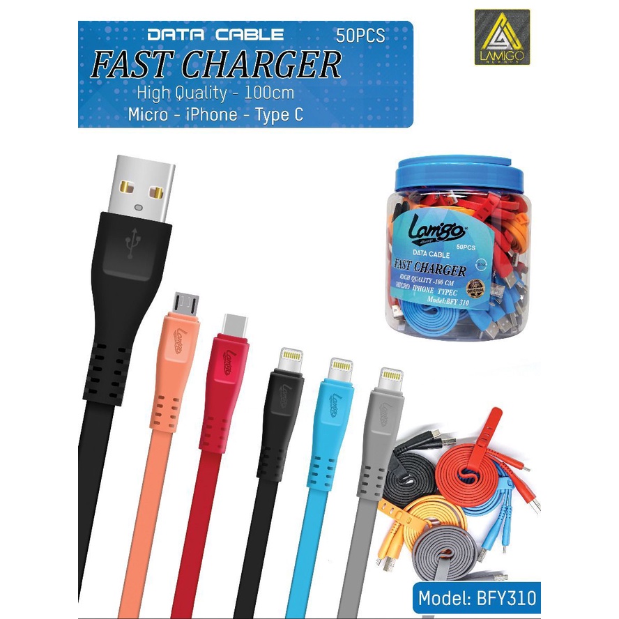 KABEL DATA / KABEL CHARGER LAMIGO BFY310 3.0A NEW VERSION FOR MICRO USB &amp; TYPE - C KUALITAS TERBAIK